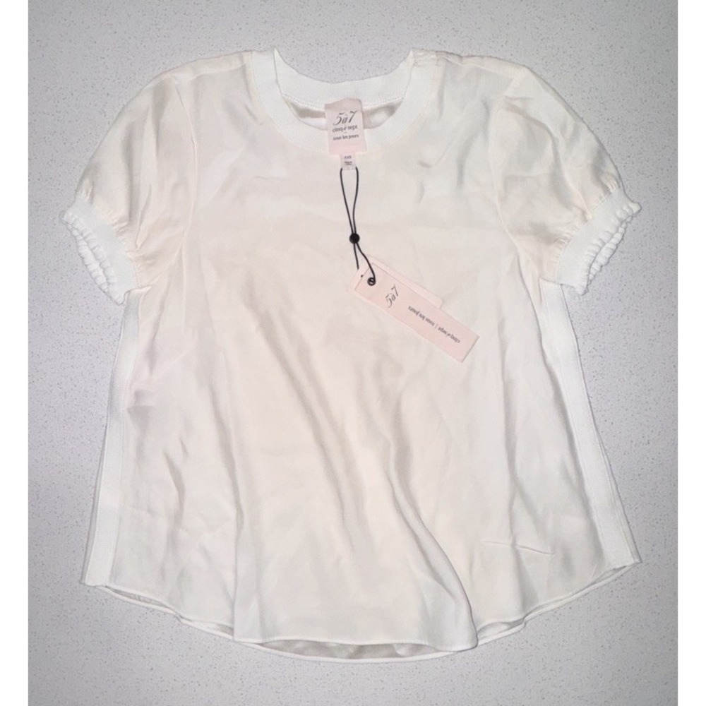 Cinq à Sept Women's 100% Silk Short‑Sleeve Blouse – Ivory/Cream, Size XXS (NWT)